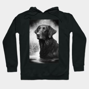 Flatcoated retriver black and white painting Hoodie